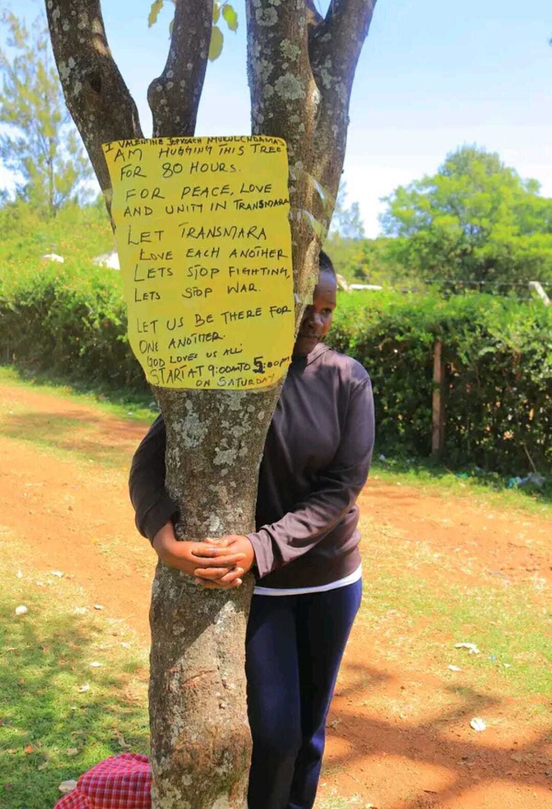 Valentine Jepkoech Nyukul Completes 80 Hour Tree Hugging Peace Mission