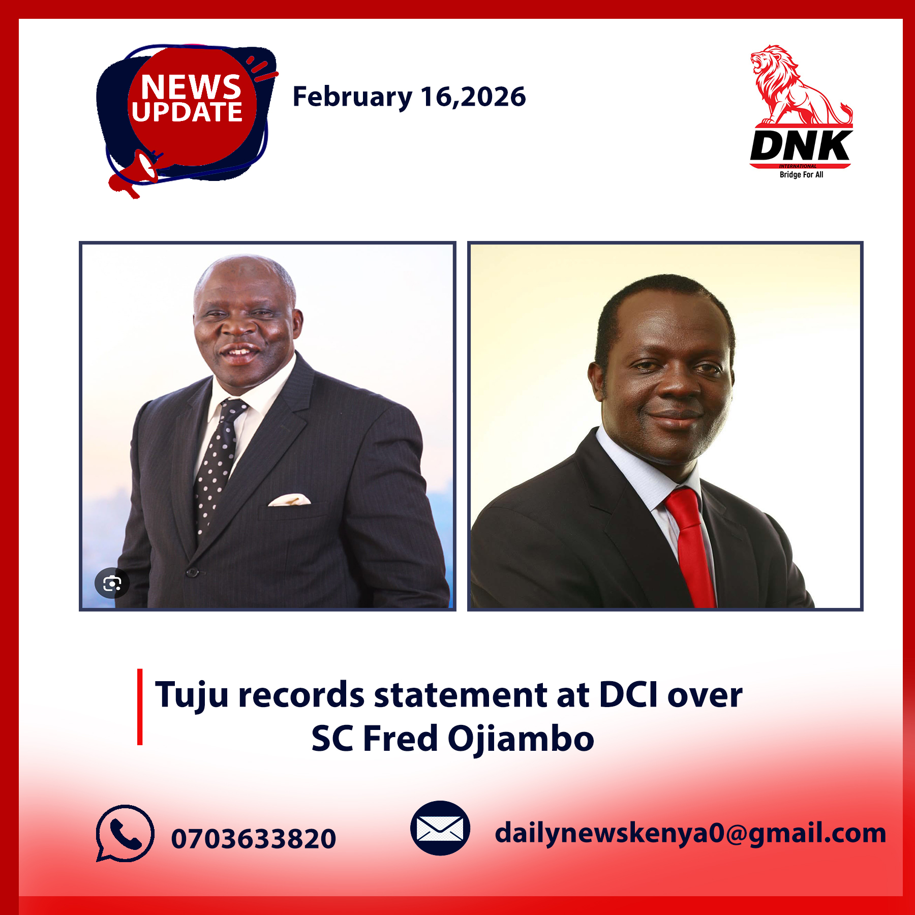 Tuju records statement at DCI over SC Fred Ojiambo