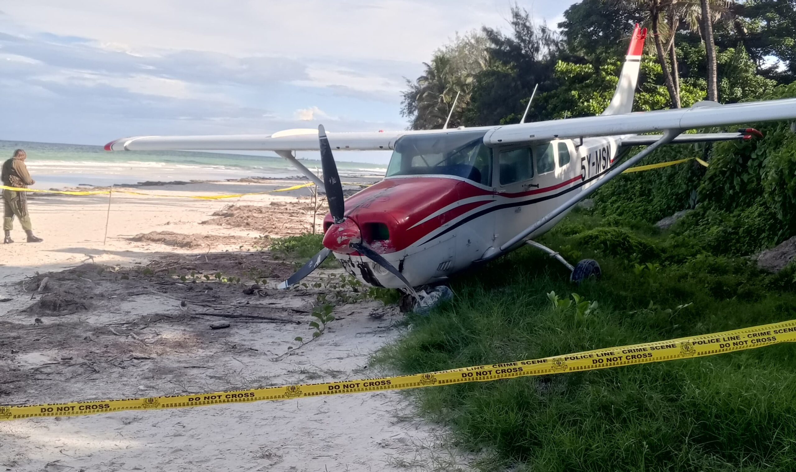 Light aircraft makes an emergency landing at Diani Beach